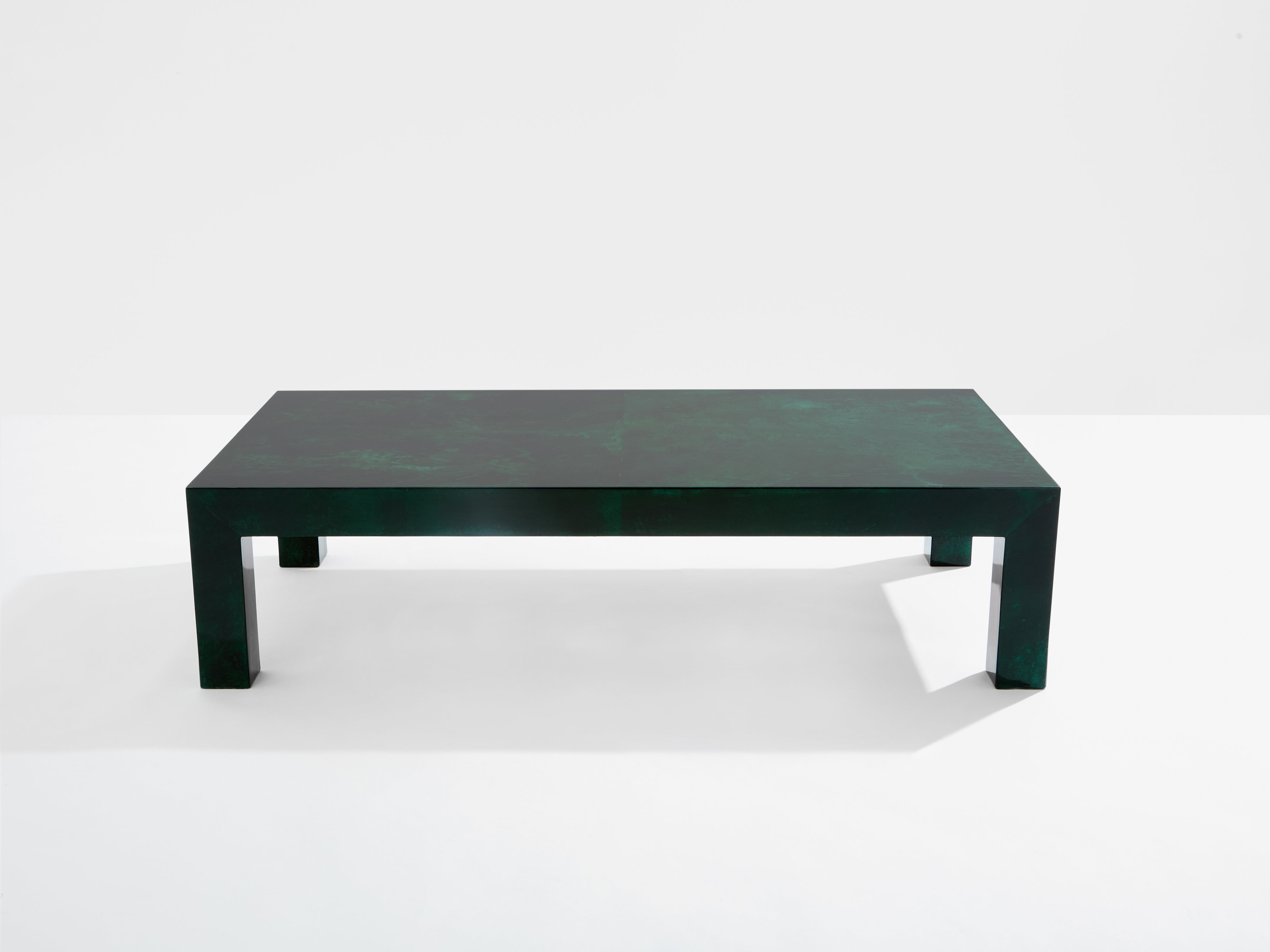 Forest green goatskin parchment coffee table by Aldo Tura 1960s ...