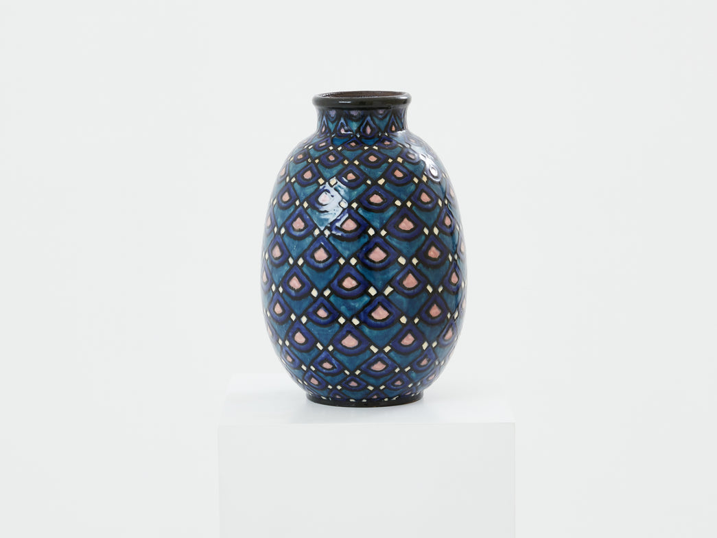 Paul Jacquet French Art Deco enameled ceramic vase 1930