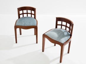 Paul T. Frankl pair of side chairs curly walnut mohair velvet 1933