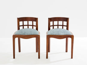 Paul T. Frankl pair of side chairs curly walnut mohair velvet 1933