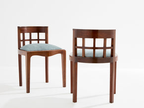 Paul T. Frankl pair of side chairs curly walnut mohair velvet 1933