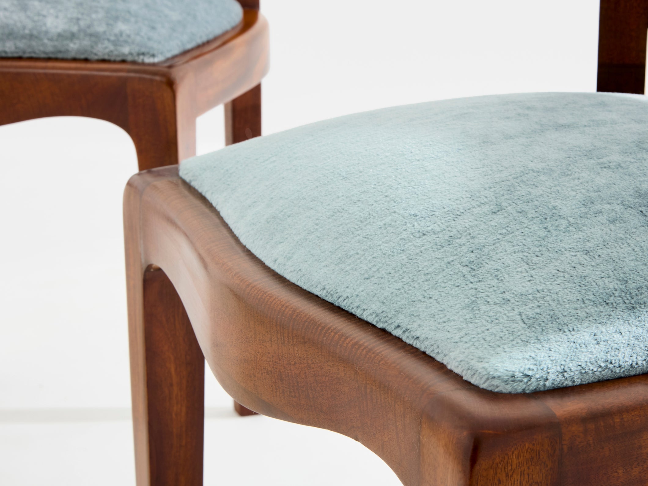 Paul T. Frankl pair of side chairs curly walnut mohair velvet 1933