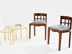 Paul T. Frankl pair of side chairs curly walnut mohair velvet 1933