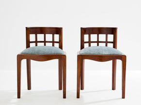 Paul T. Frankl pair of side chairs curly walnut mohair velvet 1933