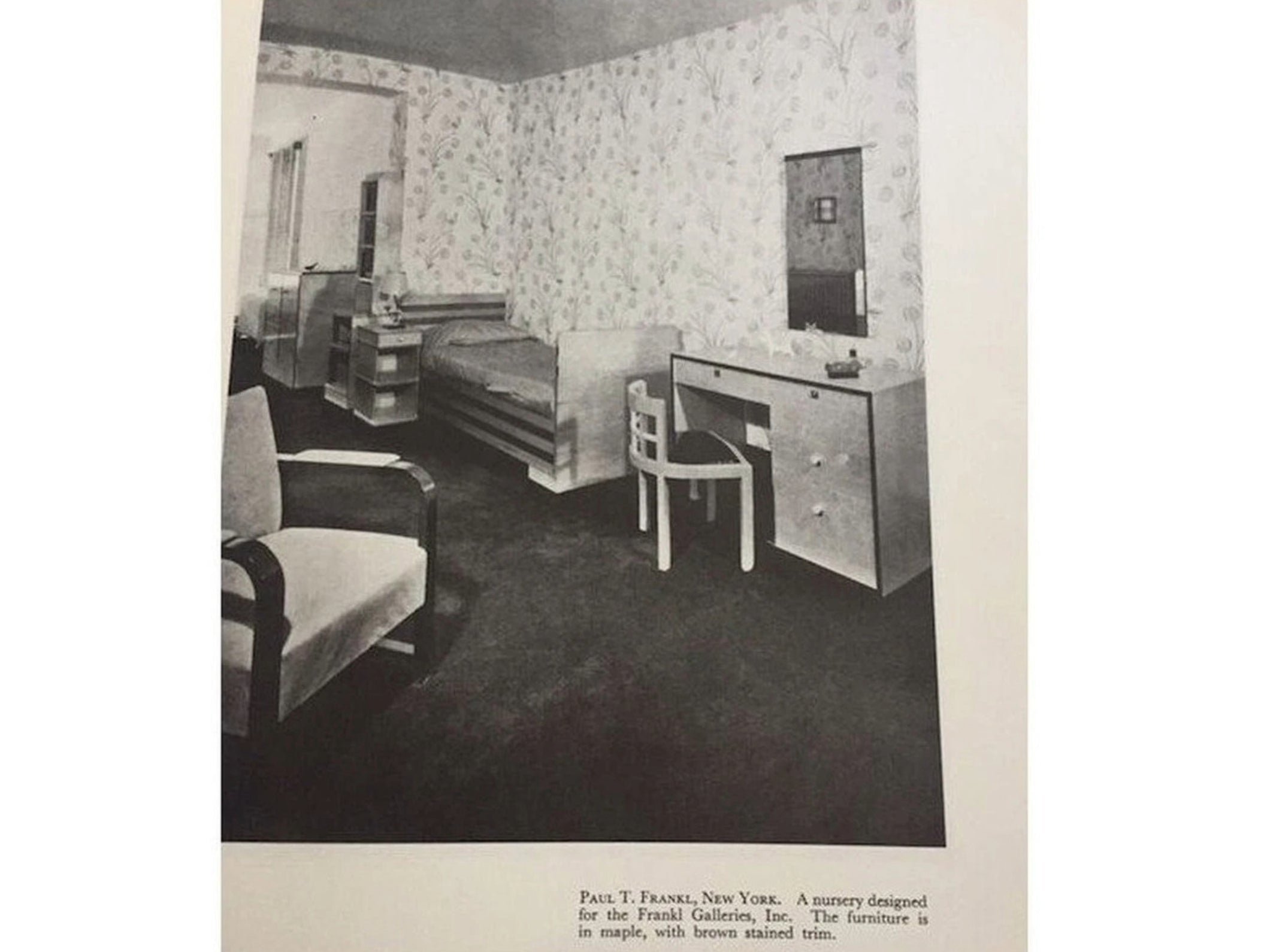 Paul T. Frankl pair of side chairs curly walnut mohair velvet 1933