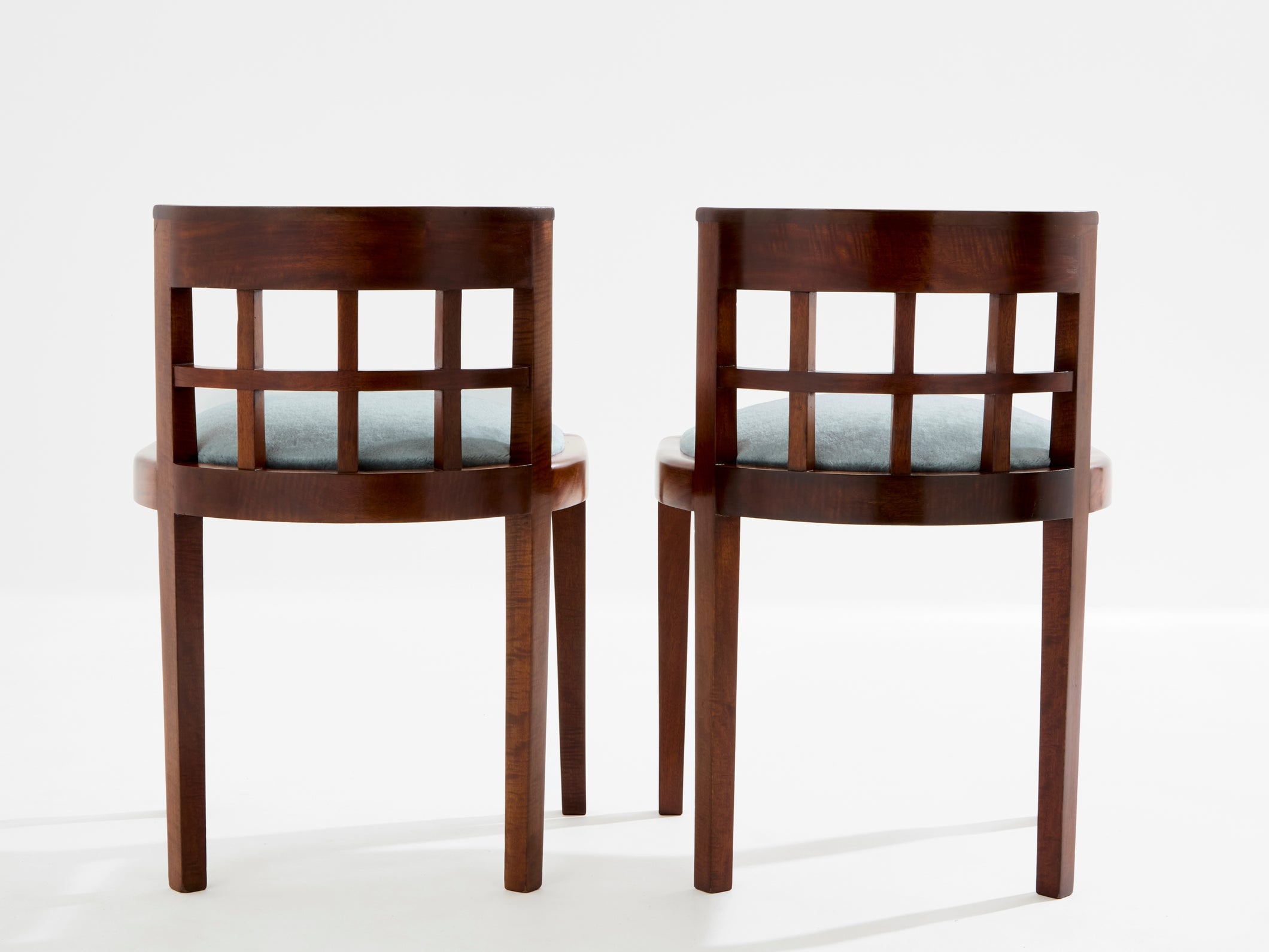Paul T. Frankl pair of side chairs curly walnut mohair velvet 1933