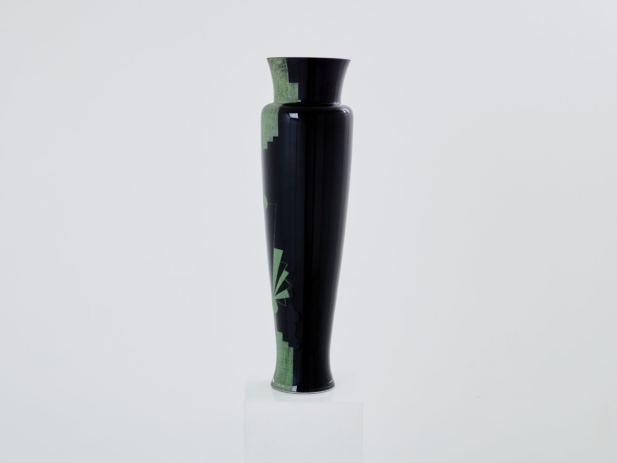 Anatole Riecke French Art Deco tall black opaline glass vase 1951