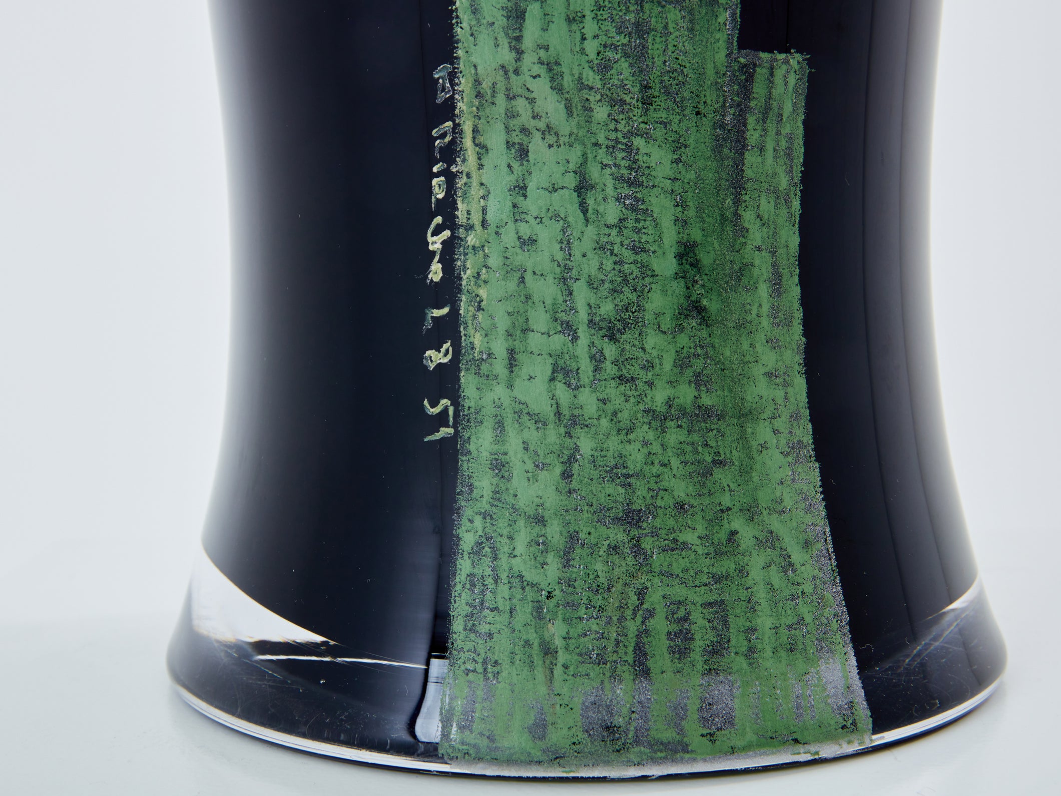 Anatole Riecke French Art Deco tall black opaline glass vase 1951