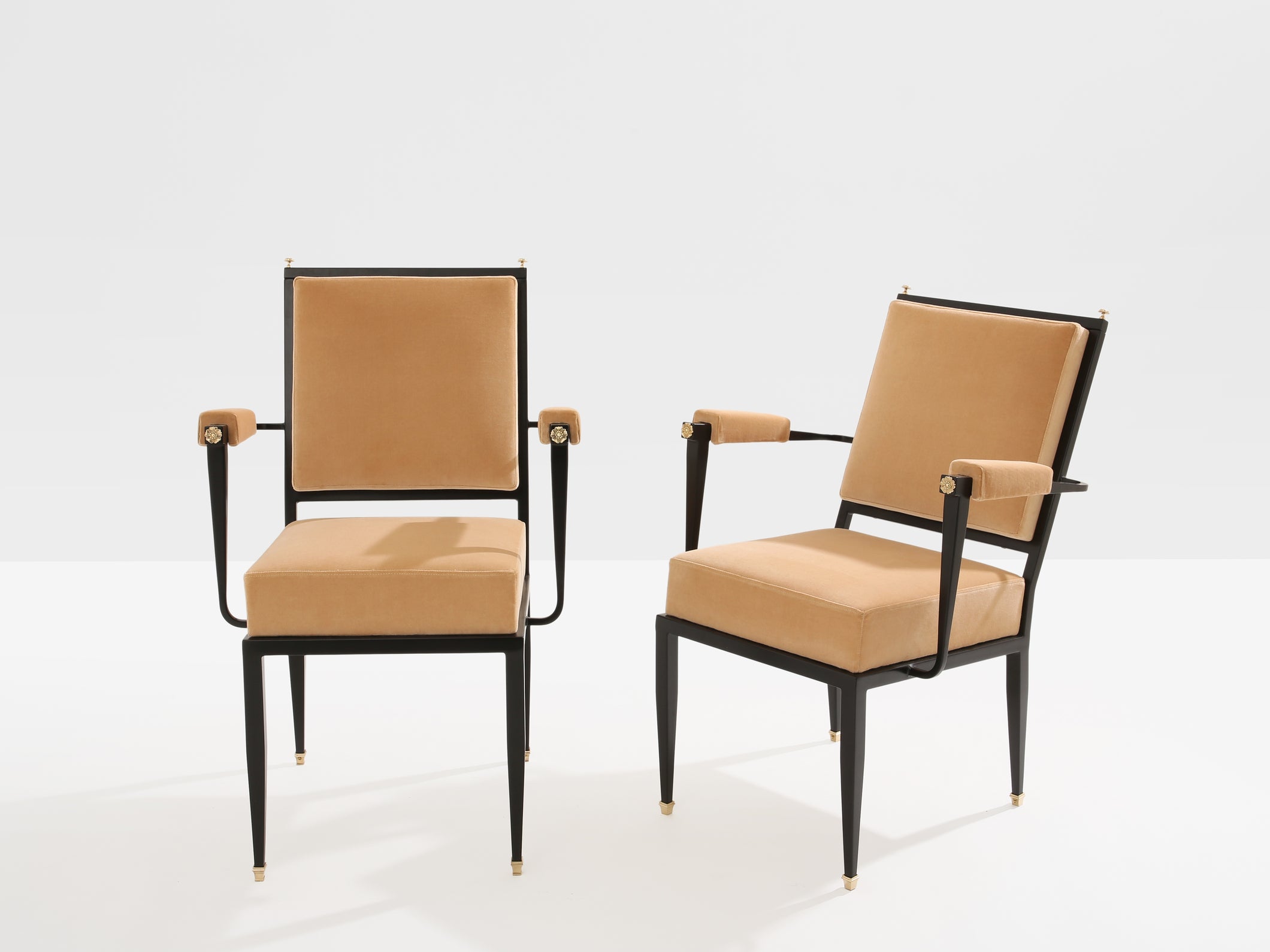 André Arbus attr. fauteuils néoclassiques métal bronze velours 1940