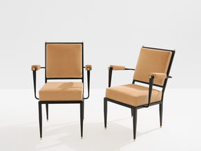 André Arbus attr. fauteuils néoclassiques métal bronze velours 1940