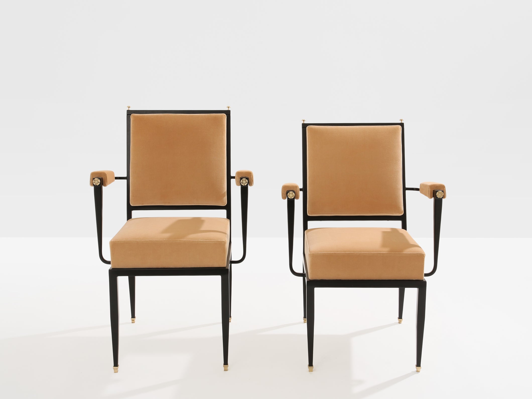 André Arbus attr. fauteuils néoclassiques métal bronze velours 1940