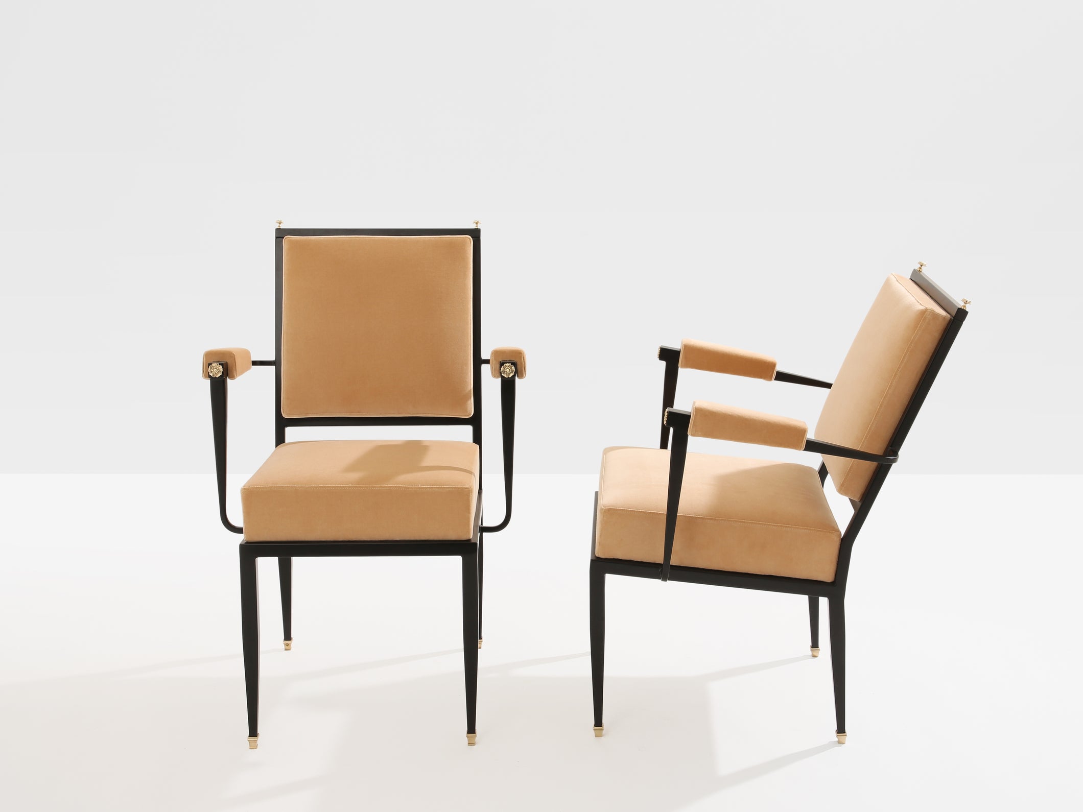 André Arbus attr. fauteuils néoclassiques métal bronze velours 1940