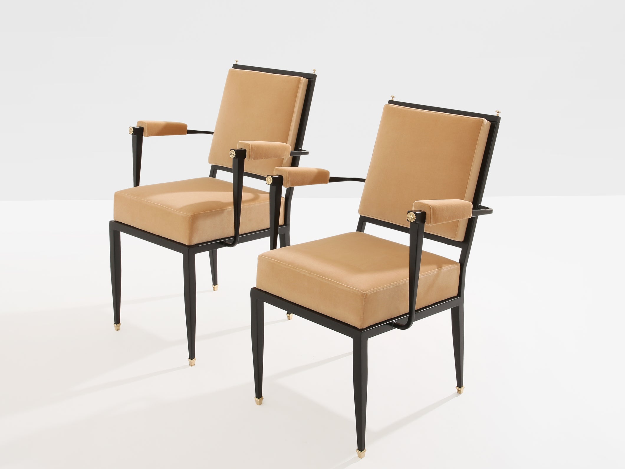 André Arbus attr. fauteuils néoclassiques métal bronze velours 1940
