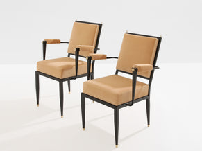 André Arbus attr. fauteuils néoclassiques métal bronze velours 1940