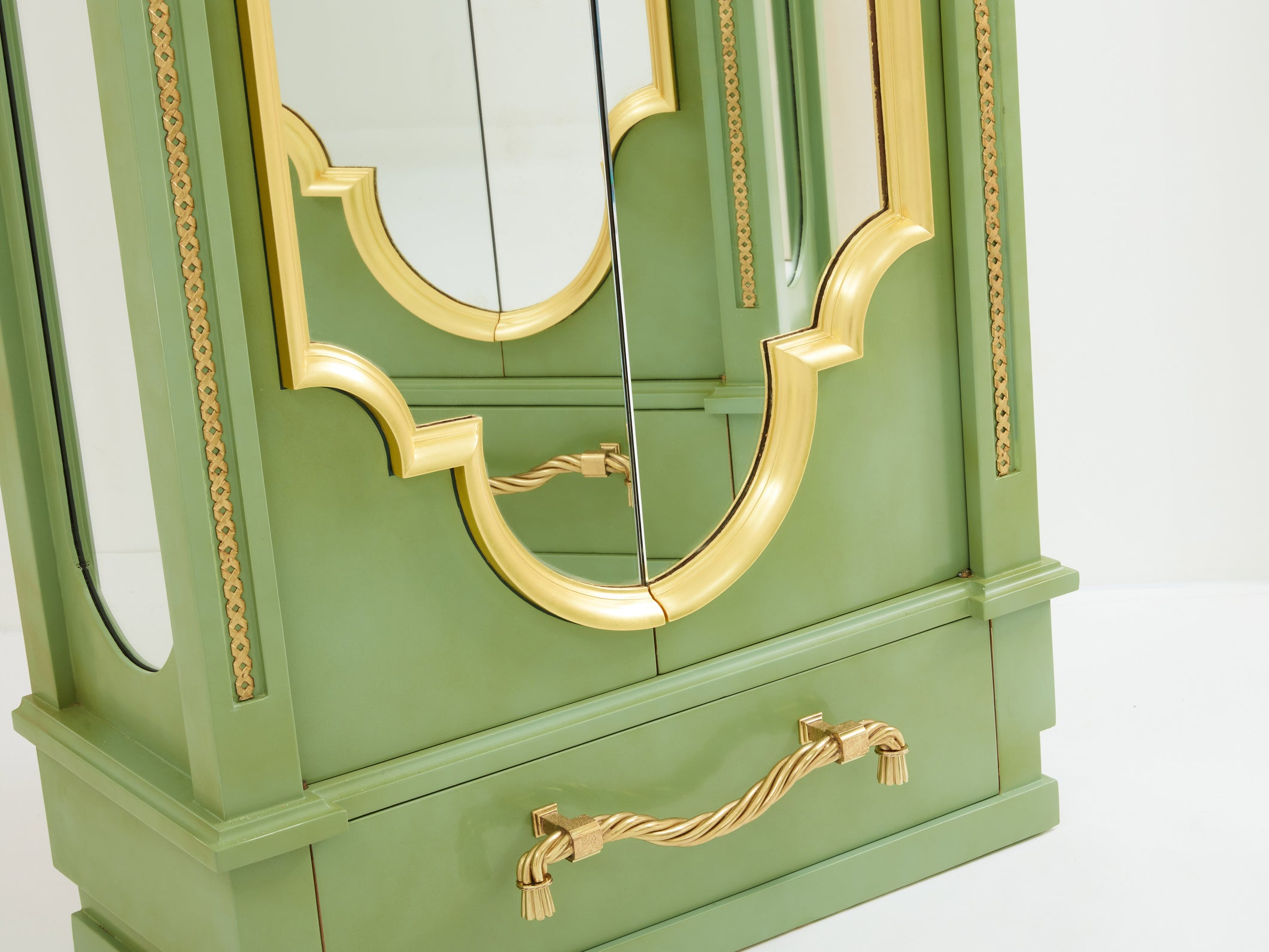 André Arbus pair of celadon green lacquered wardrobes gilt brass 1930