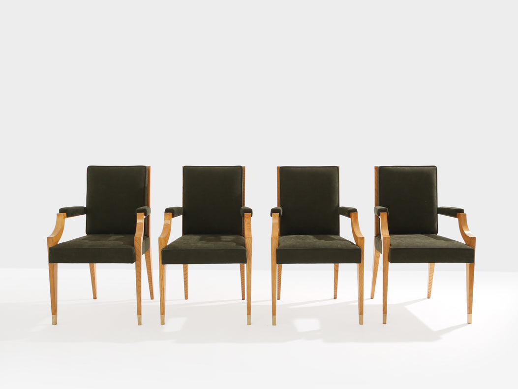 André Arbus set of four ash wood neoclassical armchairs 1940s