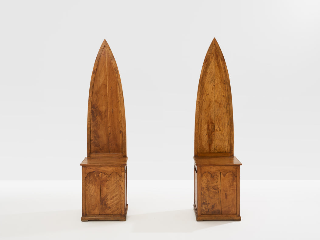 Andrea Salvetti pair of neo-gothic chairs solid pine 1994