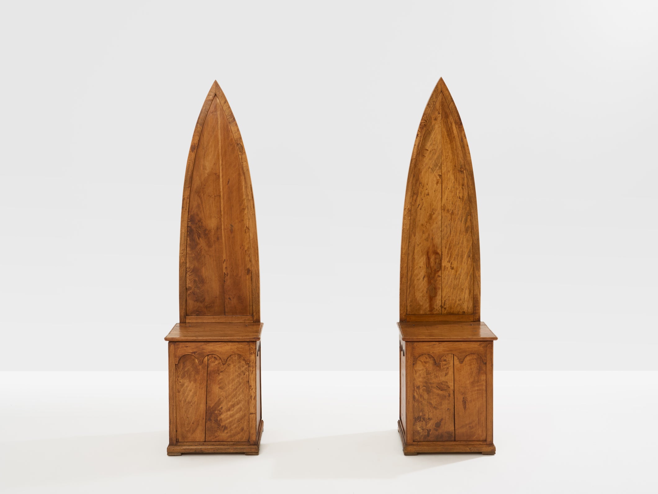 Andrea Salvetti pair of neo-gothic chairs solid pine 1994