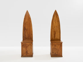 Andrea Salvetti pair of neo-gothic chairs solid pine 1994