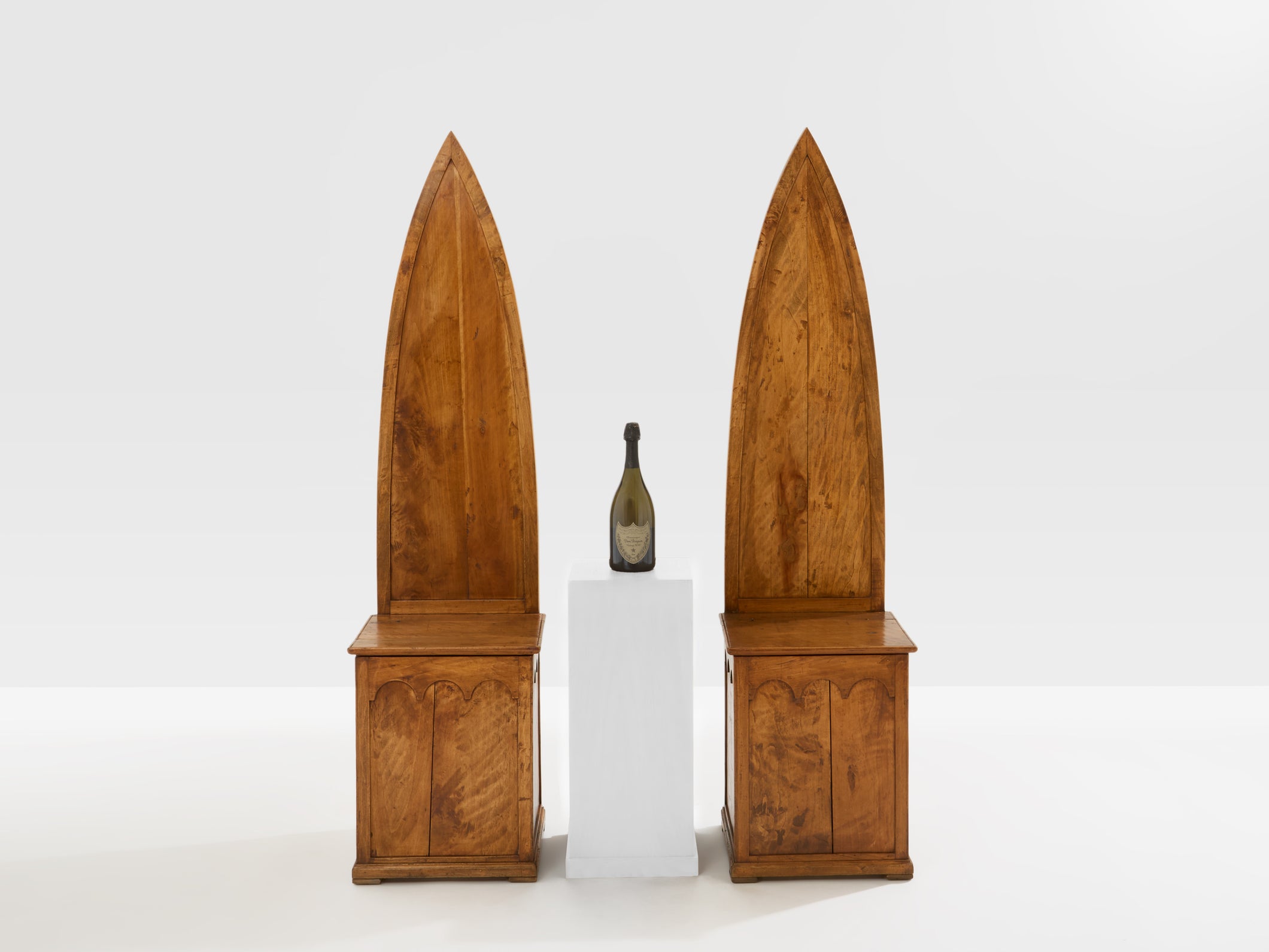 Andrea Salvetti pair of neo-gothic chairs solid pine 1994