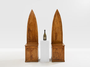 Andrea Salvetti pair of neo-gothic chairs solid pine 1994