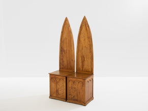 Andrea Salvetti pair of neo-gothic chairs solid pine 1994