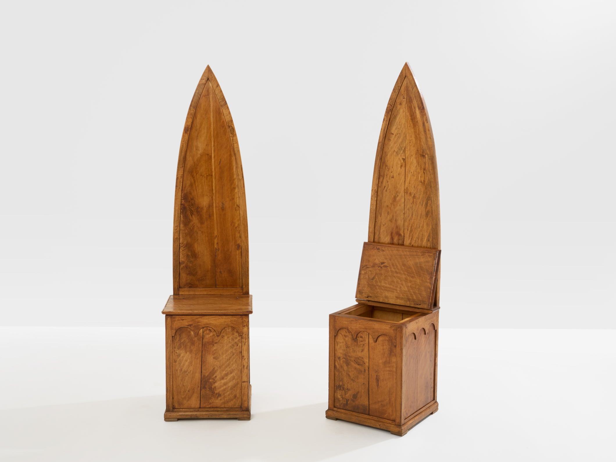 Andrea Salvetti pair of neo-gothic chairs solid pine 1994