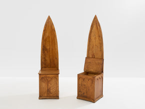 Andrea Salvetti pair of neo-gothic chairs solid pine 1994