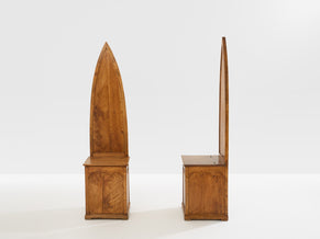 Andrea Salvetti pair of neo-gothic chairs solid pine 1994