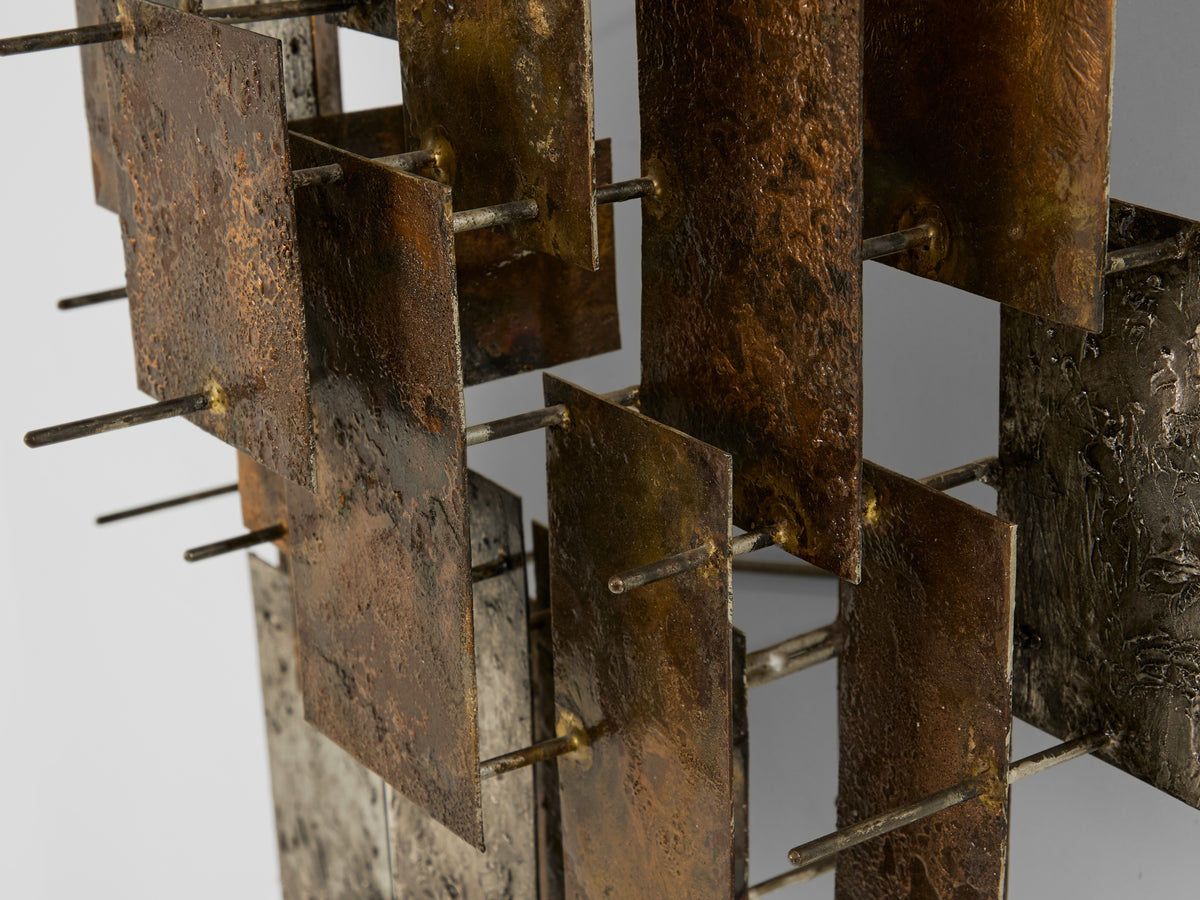 Auguste fix patinated metal wall light sculpture 1970s
