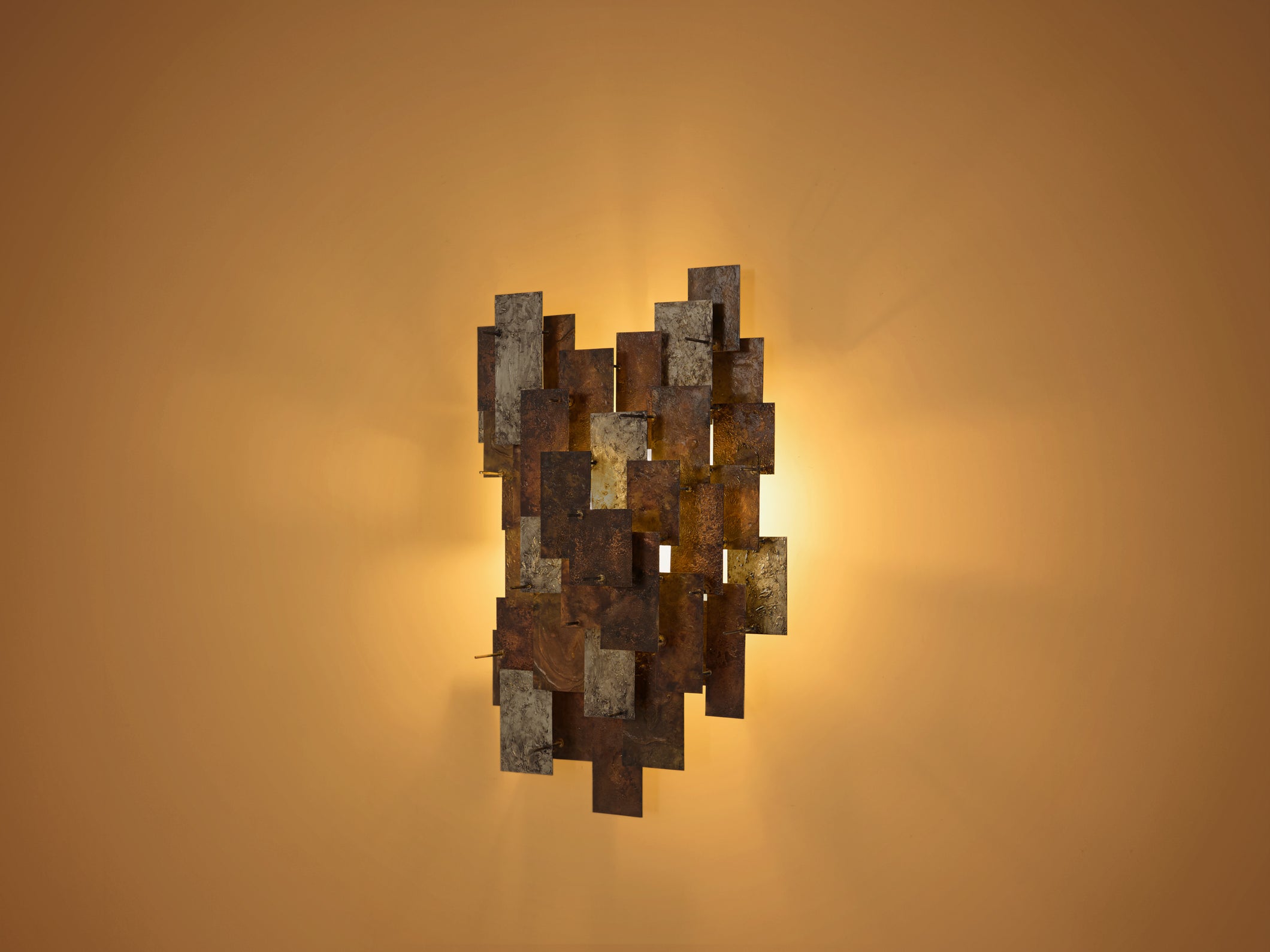 Auguste fix patinated metal wall light sculpture 1970s