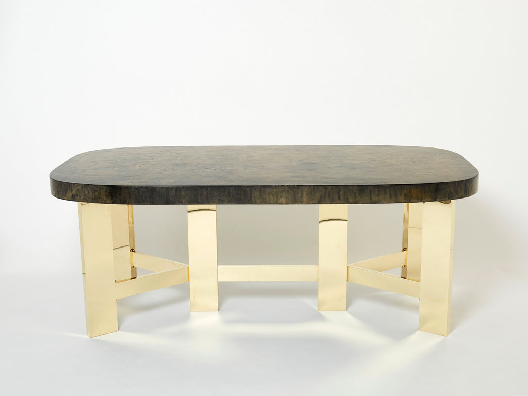 Belgian brutalist resin and brass dining table 1970