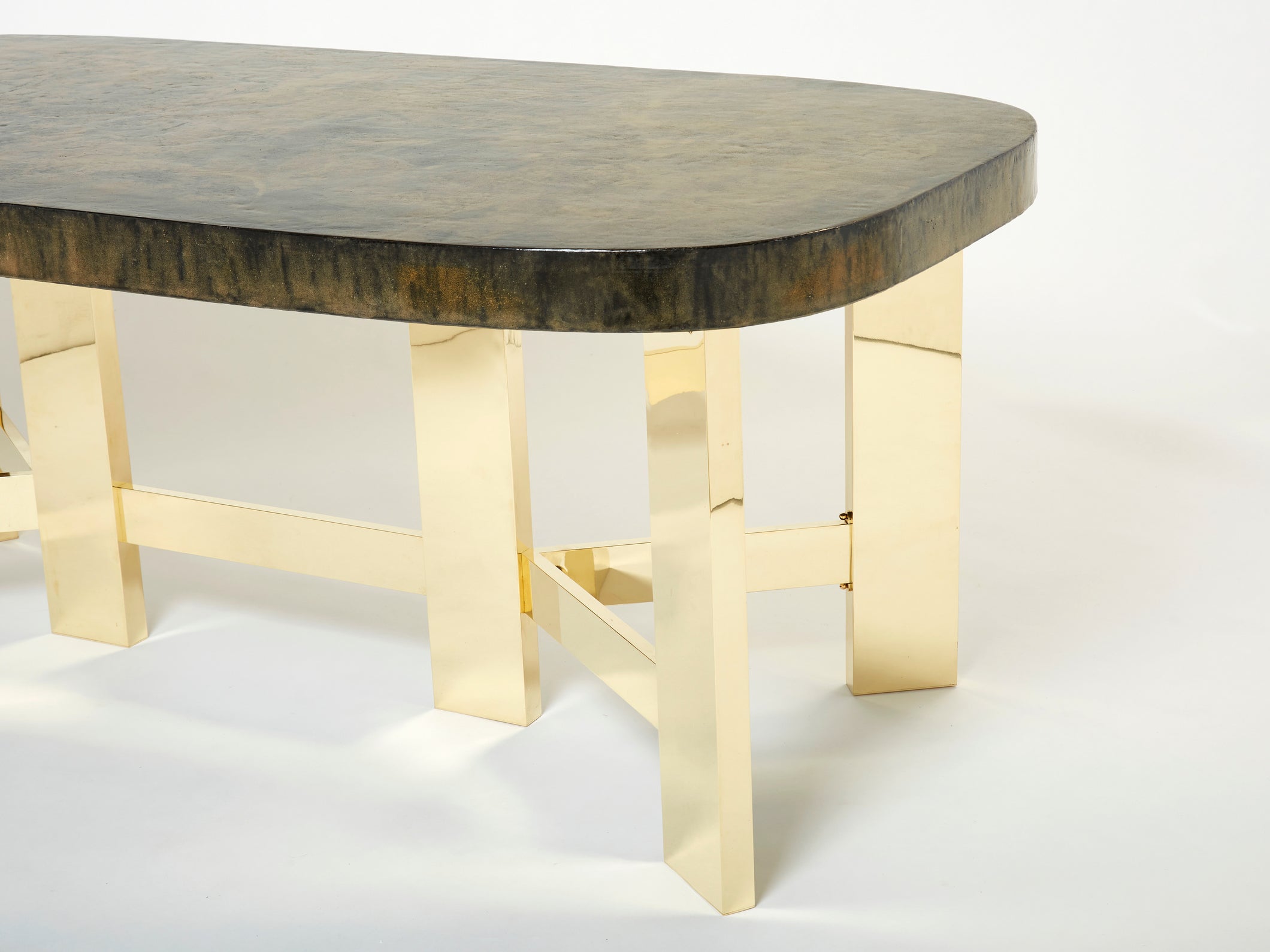 Belgian brutalist resin and brass dining table 1970