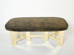 Belgian brutalist resin and brass dining table 1970