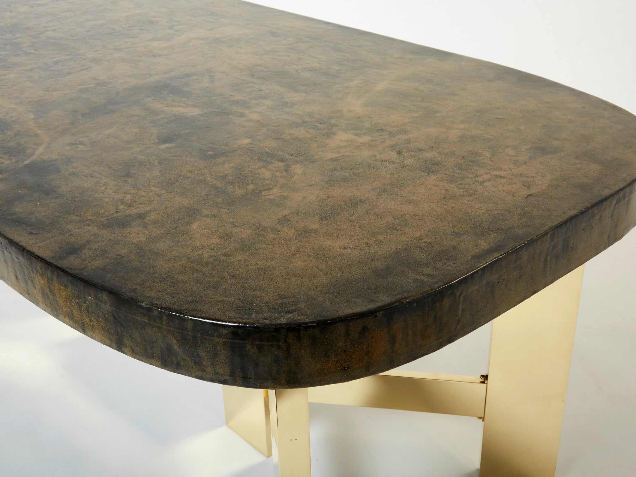 Belgian brutalist resin and brass dining table 1970