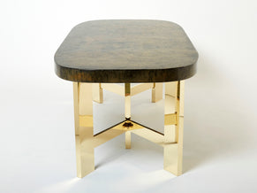 Belgian brutalist resin and brass dining table 1970