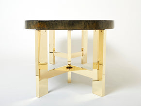Belgian brutalist resin and brass dining table 1970