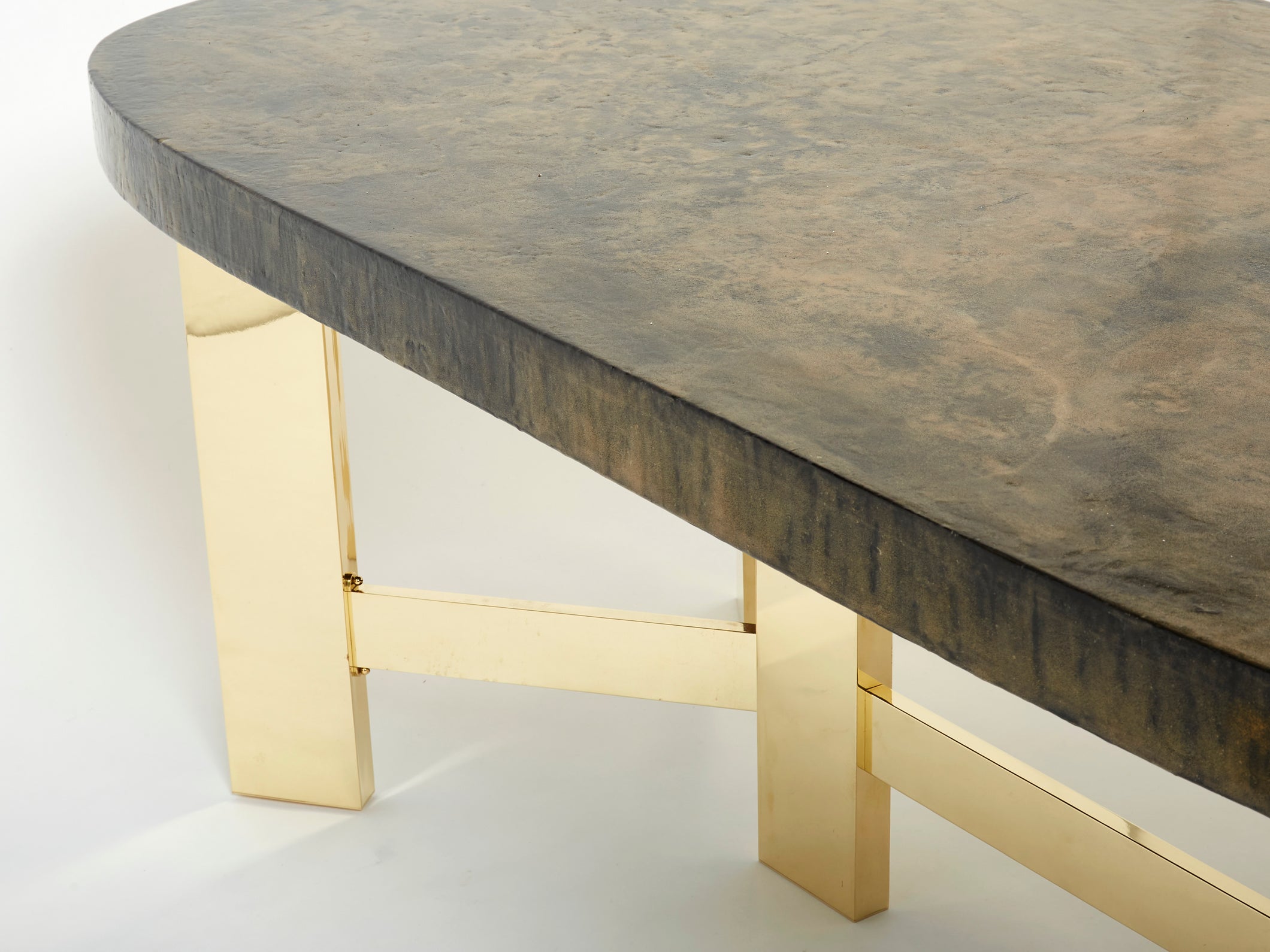 Belgian brutalist resin and brass dining table 1970