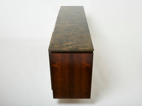 Belgian brutalist rosewood resin and brass sideboard 1970