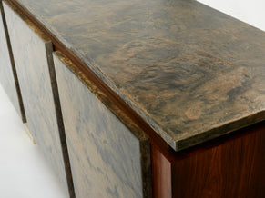 Belgian brutalist rosewood resin and brass sideboard 1970