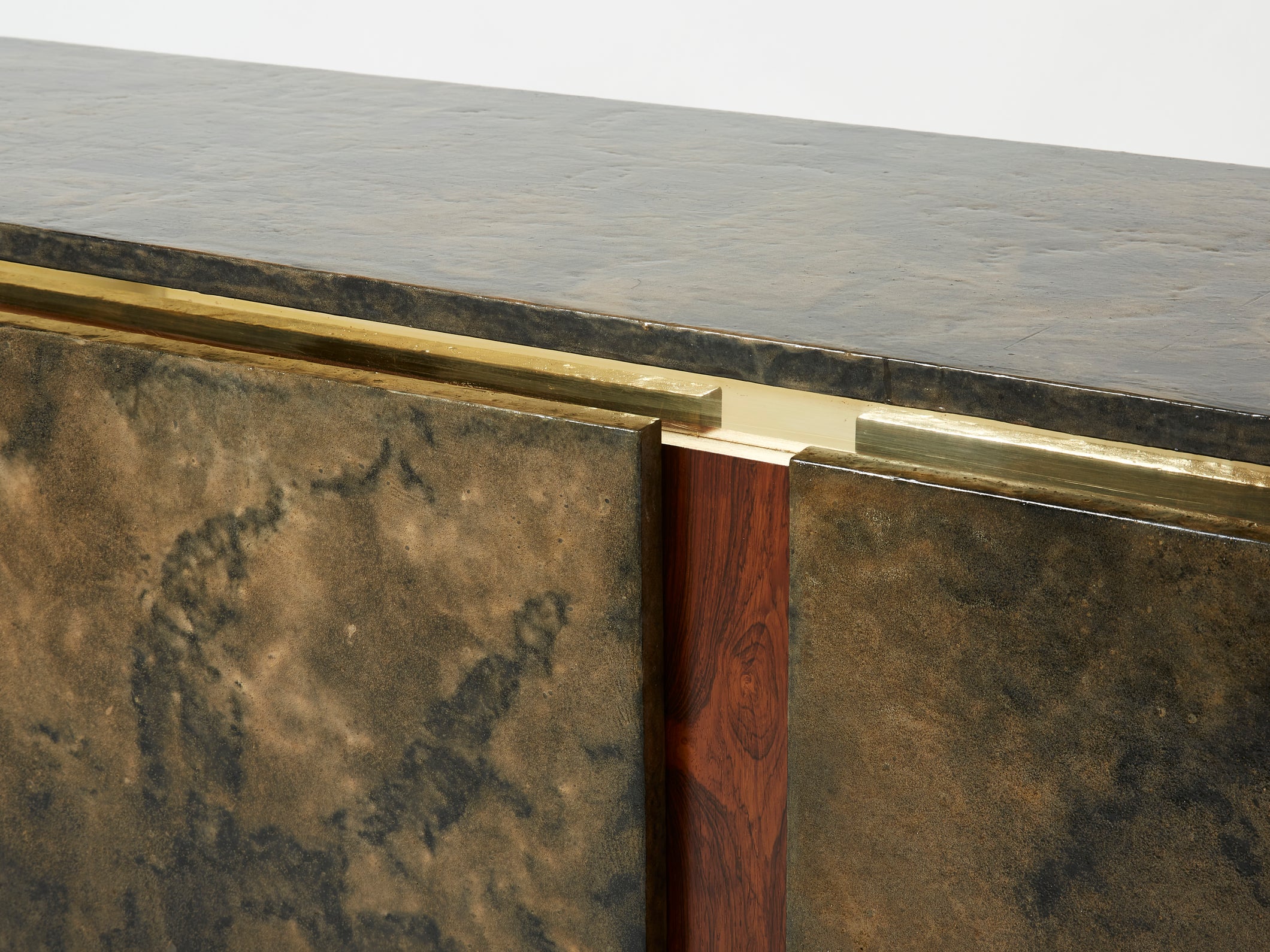 Belgian brutalist rosewood resin and brass sideboard 1970