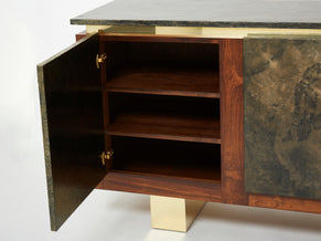 Belgian brutalist rosewood resin and brass sideboard 1970