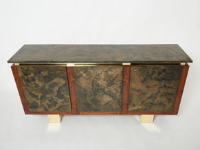 Belgian brutalist rosewood resin and brass sideboard 1970
