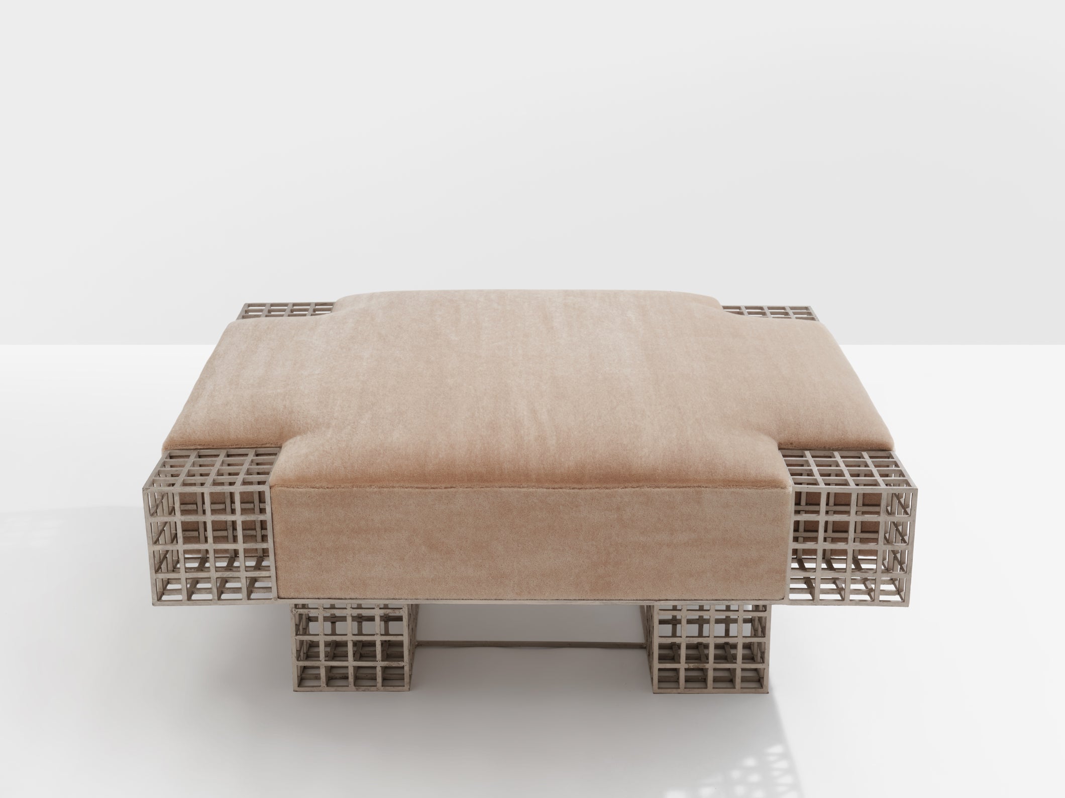 Large bench ottoman by Carla Sozzani in Milan mohair velvet 1990s