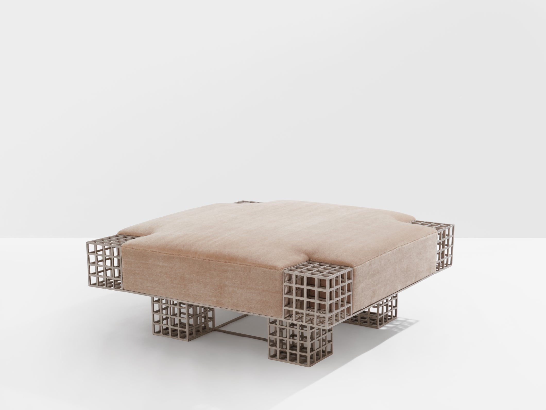 Large bench ottoman by Carla Sozzani in Milan mohair velvet 1990s