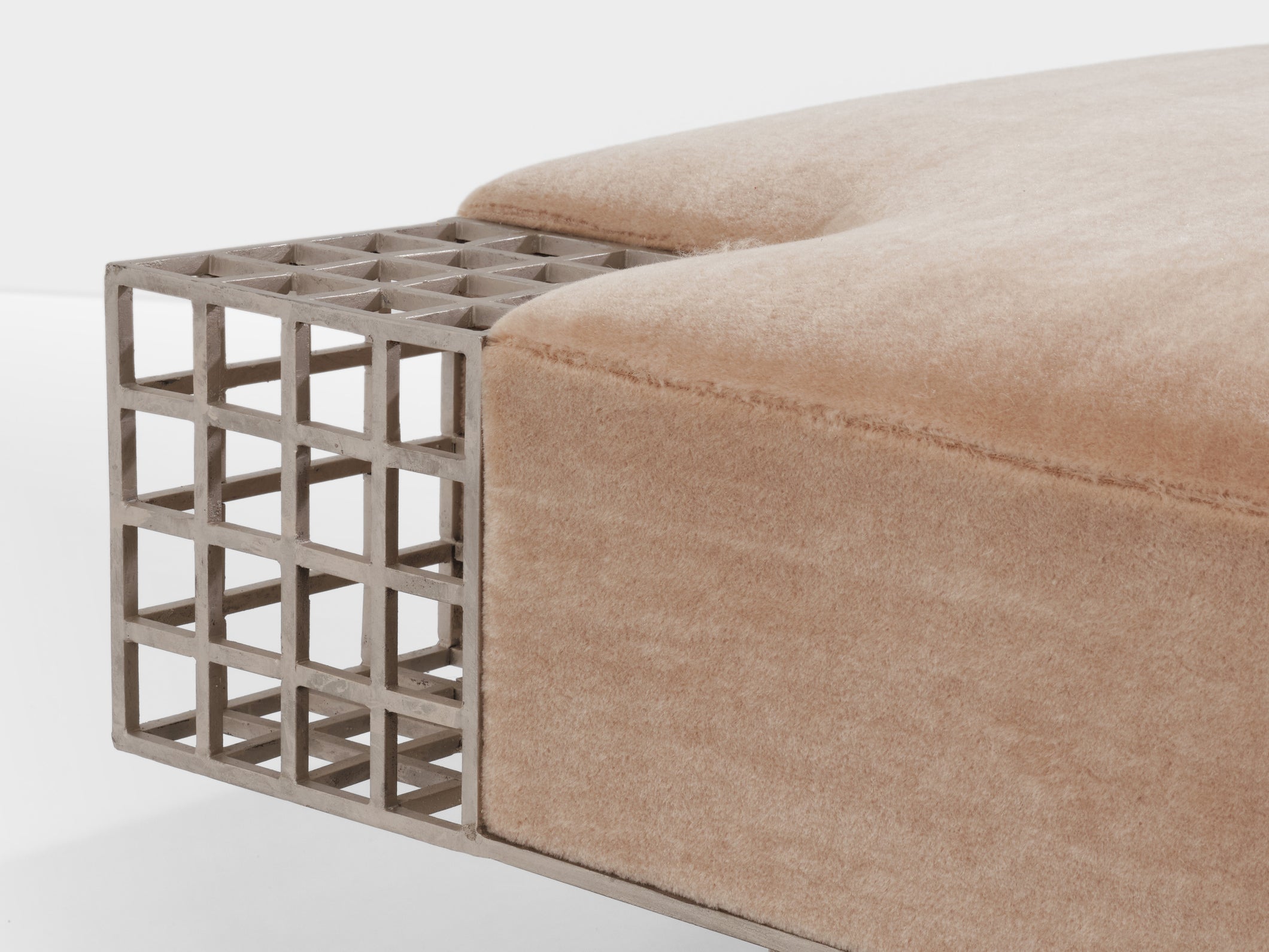 Large bench ottoman by Carla Sozzani in Milan mohair velvet 1990s