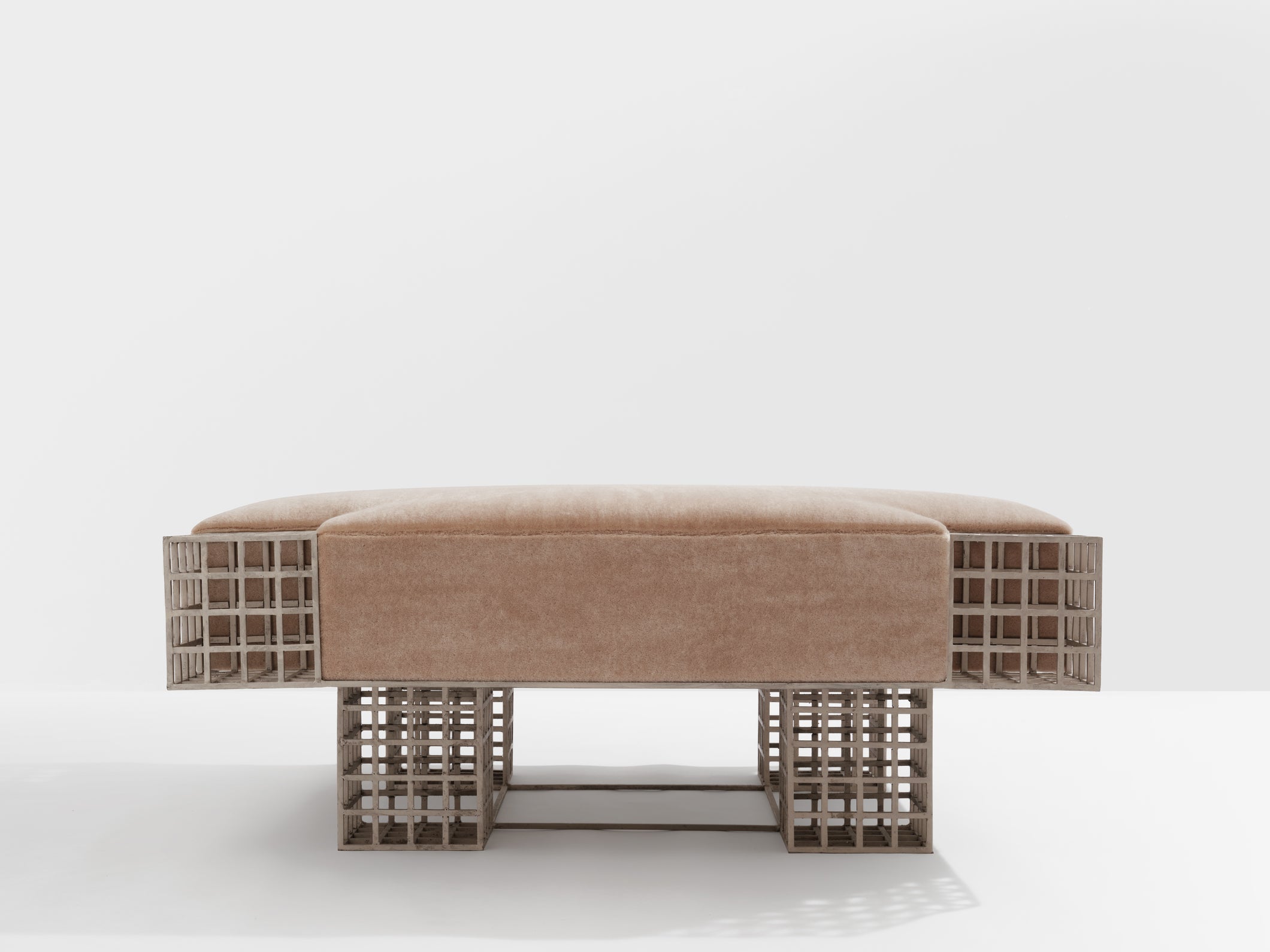 Large bench ottoman by Carla Sozzani in Milan mohair velvet 1990s