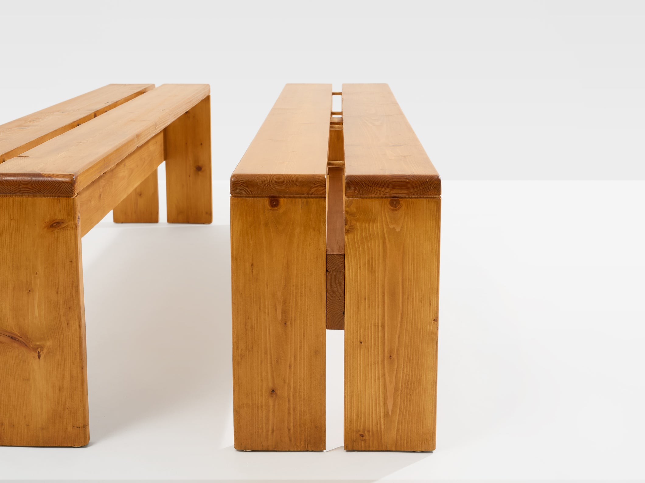 Charlotte Perriand pine benches Les Arcs 1970s