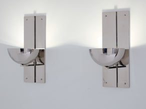 Paire d'appliques modernistes de Claude Parent acier nickelé 1992 