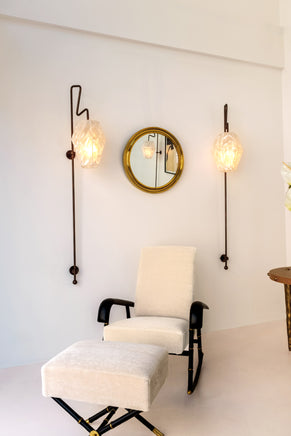 Jacques Adnet leather mohair velvet rocking chair with ottoman 1950